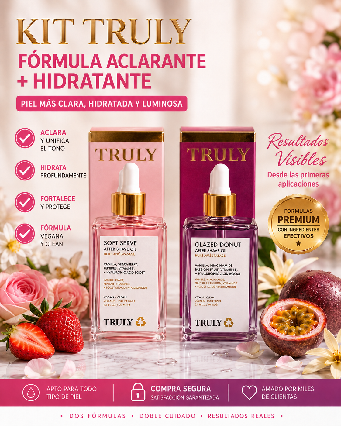 Kit Truly Rosado + Morado — Fórmula Aclarante & Hidratante  🌸✨ Piel Clara, Suave y Luminosa  desde la Primera Semana
